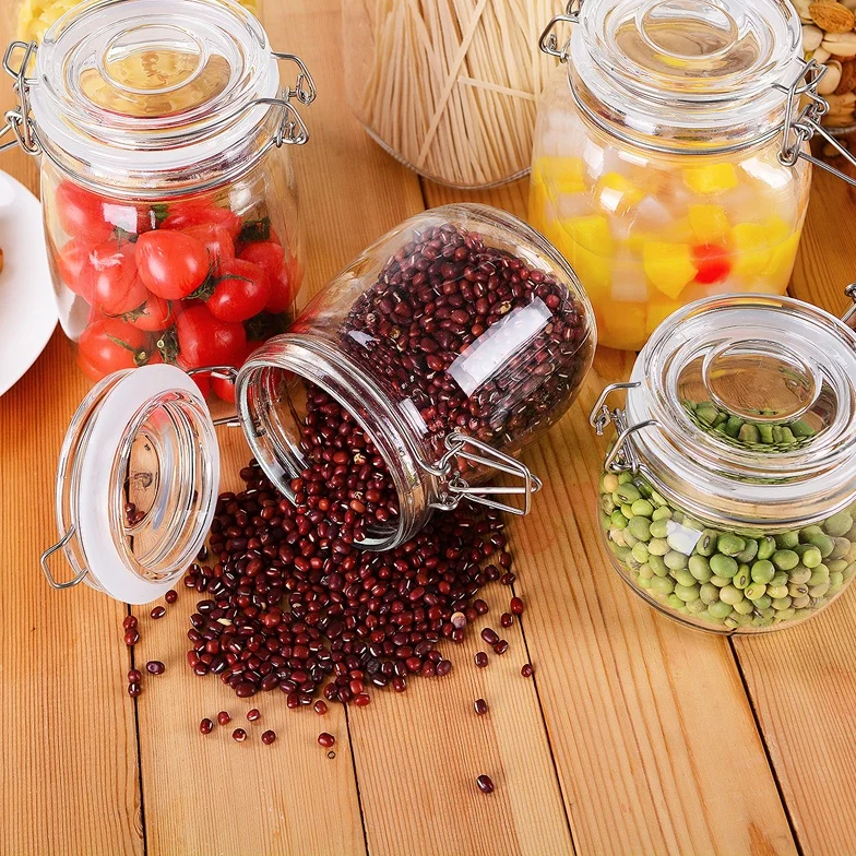 

Kitchen 500ml Glass Food Storage Jar With Airtight Lid Small Size Glass Jar Metal Clip Lid