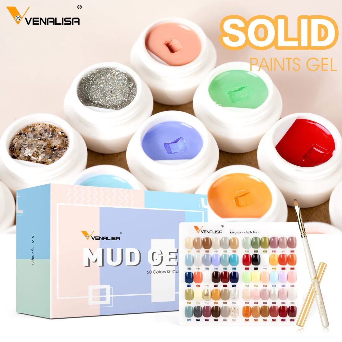 

venalisa 60 colors set mud gel UV/LEDnail art painting color gel 5g cream one stroke nail art design gel polish enamel pigment