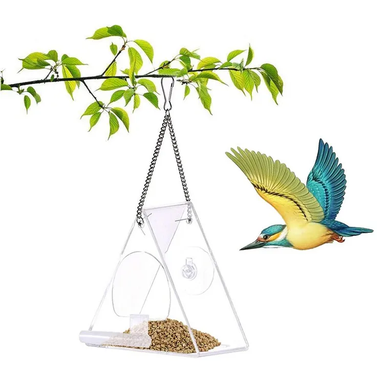 

Triangle Garden Bird Feeder Station Acrylic Hanging Plant Bird Feeder for Small Birds