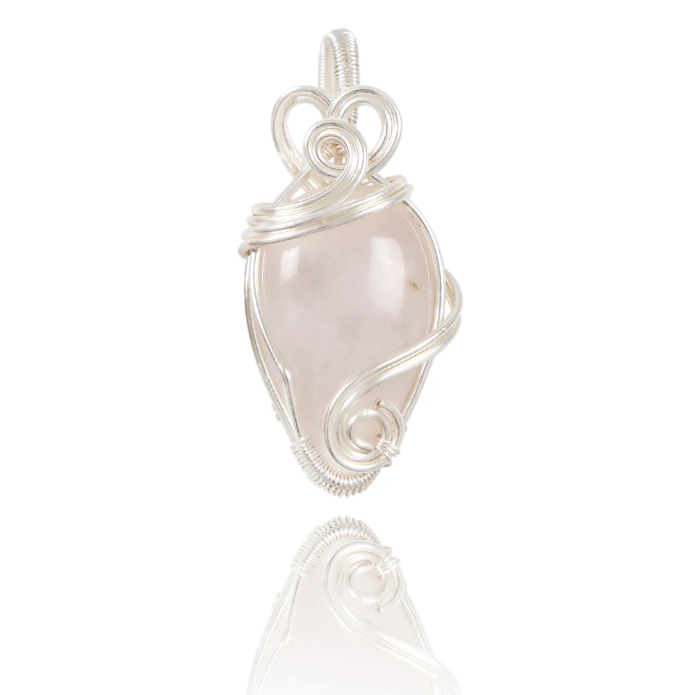 

Handmade Bohemian Copper Wire Wrapped Natural Pink Crystal Necklace Pendant, Picture
