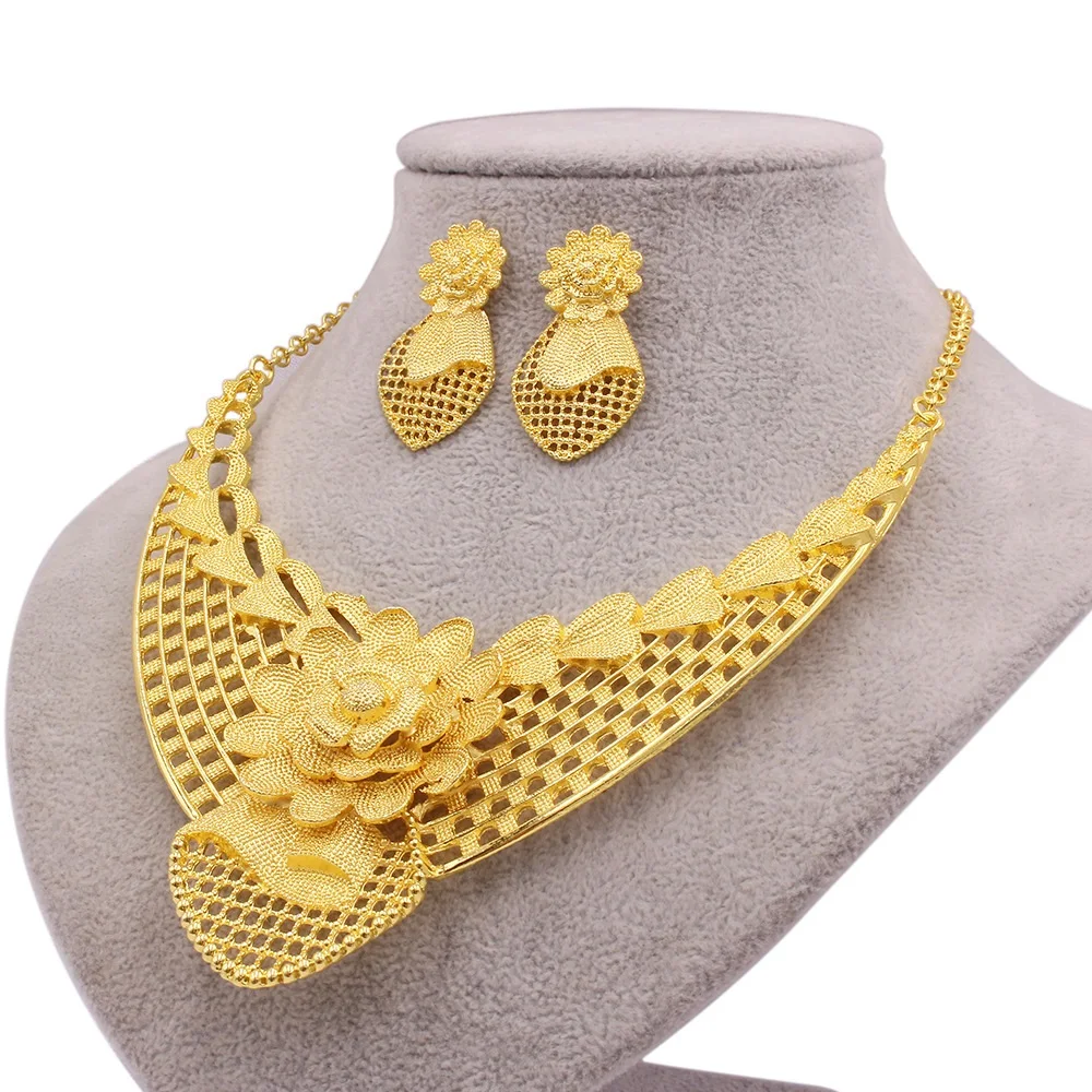 

Lotus gold plated african jewelry set gold dubai wedding jewellery set