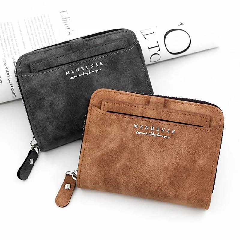 

Hot Selling Multi-Function Zipper Card Holder Coin Purse Business Retro Solid Color Short Wallet For Men, 4 colors