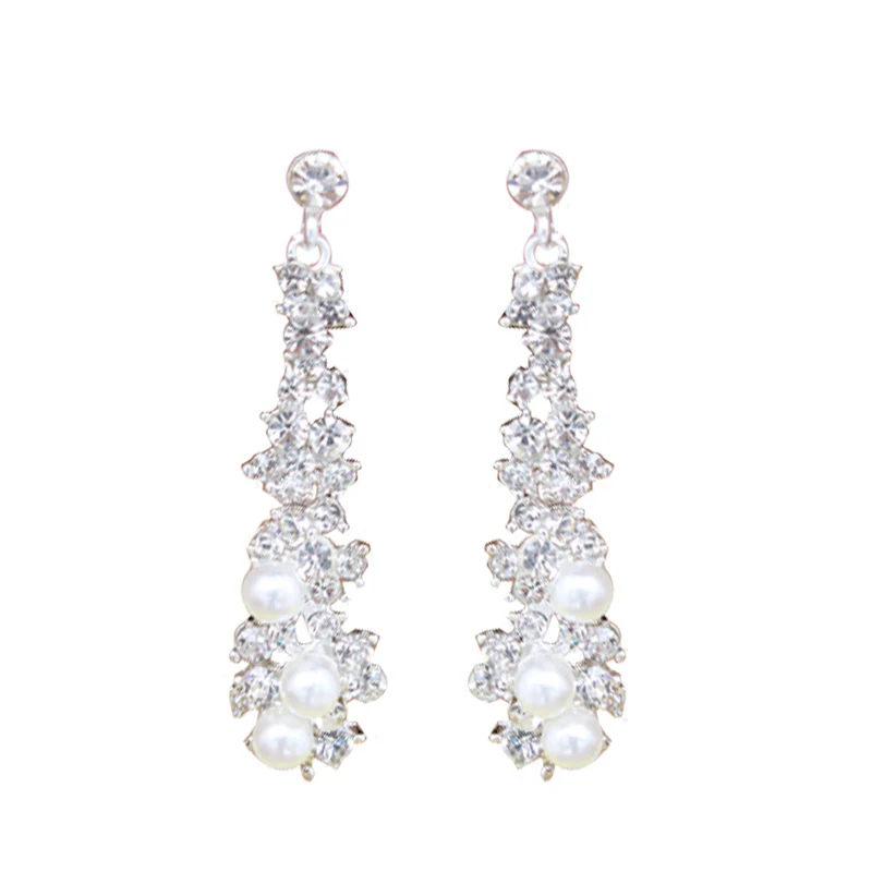 

Bridal Long Pearl sparkling waterfall earrings, temperament earrings