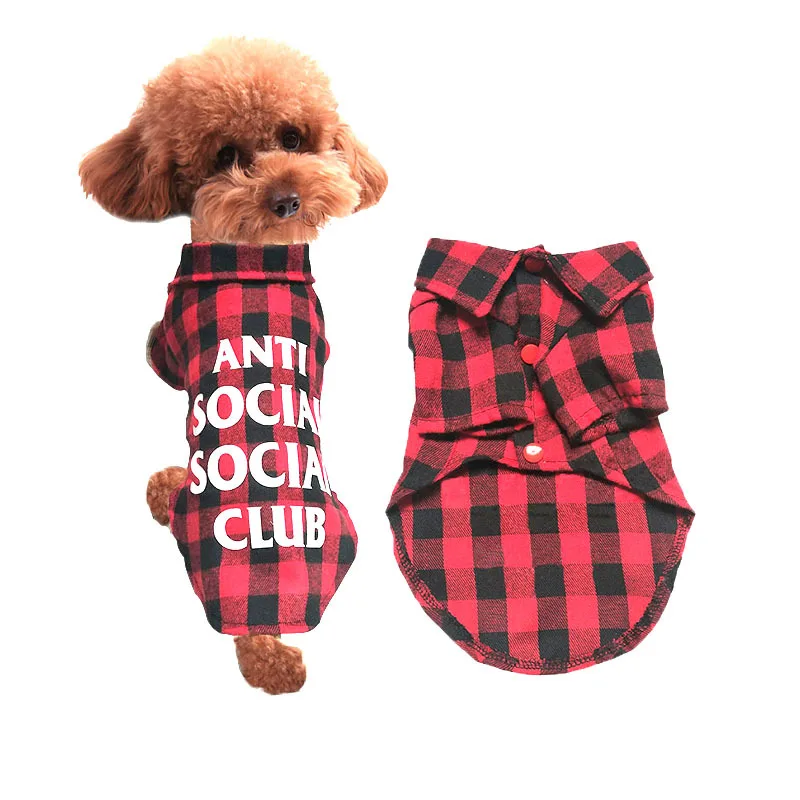 

Wholesale popular printed logo luxury dog clothes summer thin plaid pet shirt small dog T-shirt