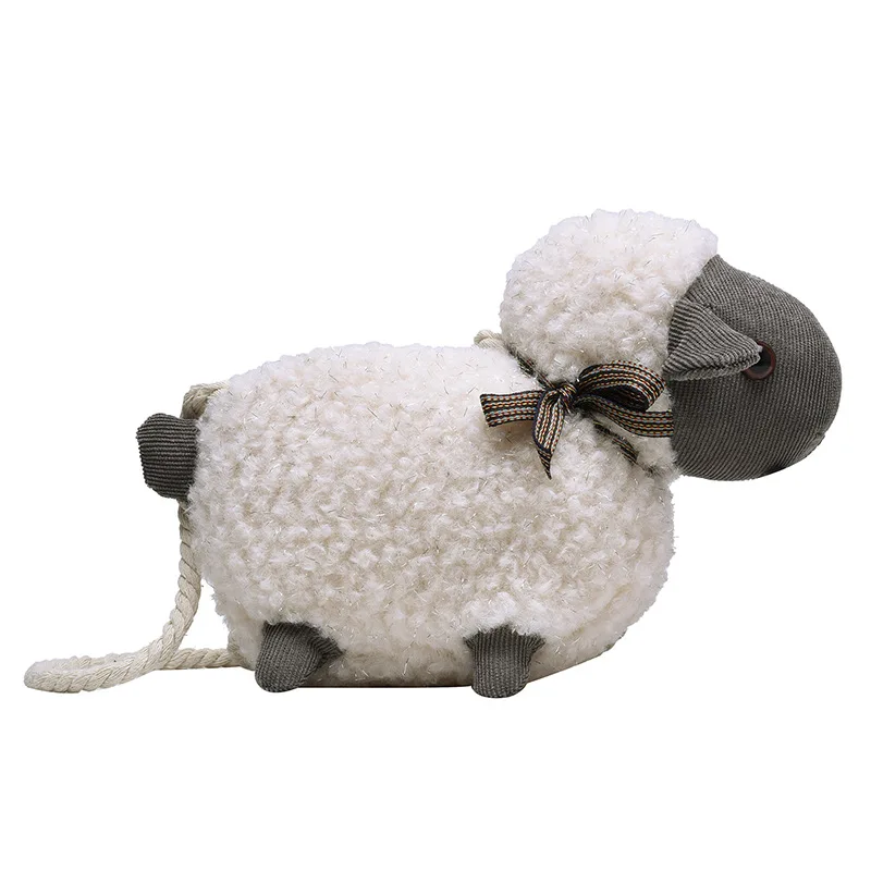 

Realistic toy fluffy sheep plush backpack sturdy hemp rope shoulder messenger bag