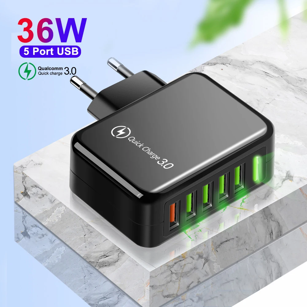 

Free Shipping 1 Sample OK 36W 5 Ports Multiple USB Fast Charger Universal chargeur Telephone Smart Phone Charger Custom Accept