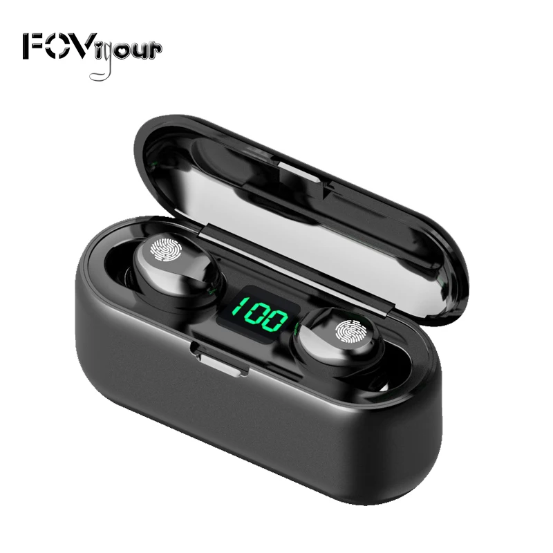 

FOVigour F9 Wireless V5.0 Headphones TWS Touch Earbuds in-Ear Sports Earphone Build in 2000mAh Power Bank Headset, Black