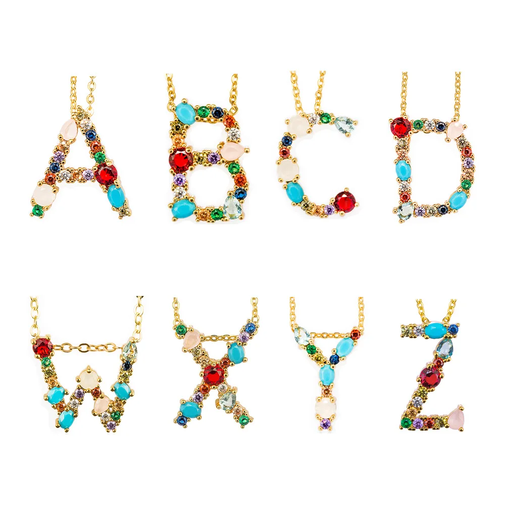 

26 Letter Cz Necklaces Multicolor Charm Gold Pendant Necklace Micro Pave Zircon Fashion Name Jewelry Gift, Real 18k gold plated