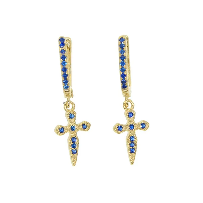

ROXI S925 sterling silver purple zircon lucky sword faith cross transparent CZ female fashion jewelry earrings