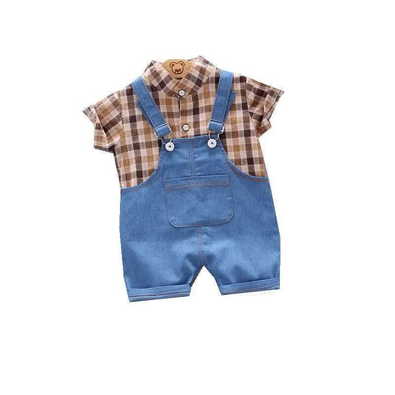 

New Children's clothing suit for Boys and girls sets Kids Summer Short-sleeve Lapel T-shirt + Overalls Two-piece baby set