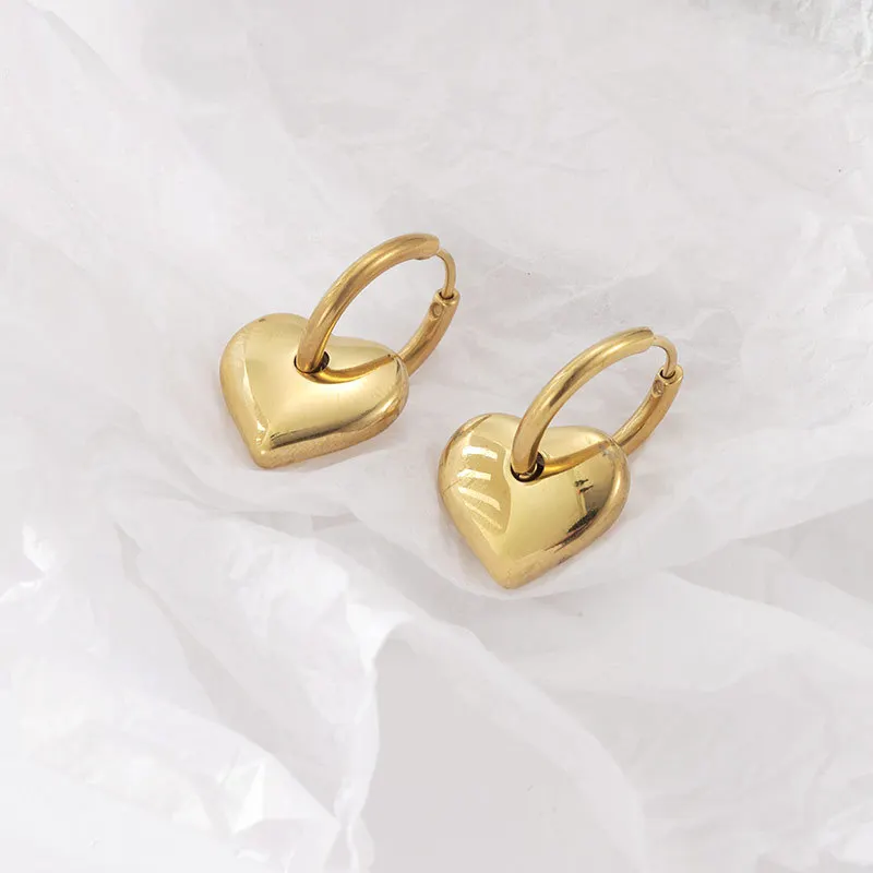 

Stainless Steel Heart Shape Drop Earrings Waterproof No Fade 18K Gold Plating Titanium Steel Heart Earrings Women