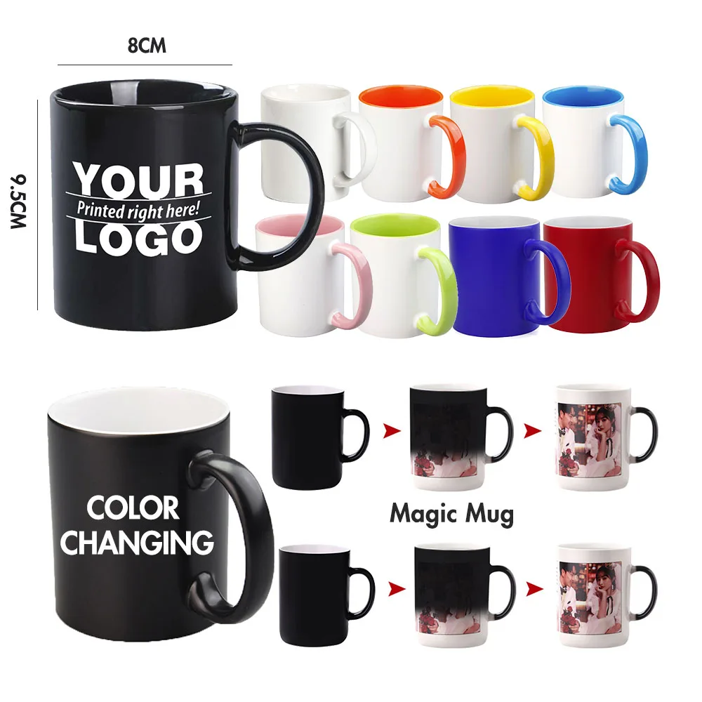 

Wholesale Custom Blank Porcelain Mugs Cups Plain White Black Ceramic Sublimation Coffee Cups Color Changing Mugs With Logo, Customized color