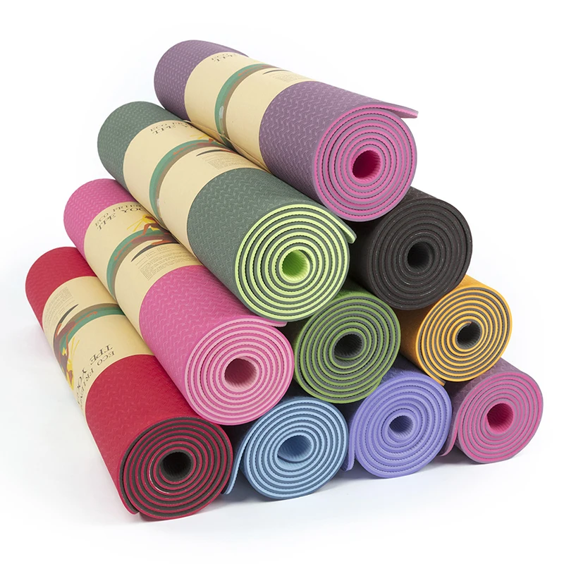 

Wholesale Thick Large Foldable Yoga Mat with Customised Roll Bulk 6mm Custom Print Exercise Fitness Eco Friendly TPE Yoga Mat, Multi colors