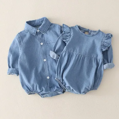 

Full Sleeve Denim Children Clothing Spring Autumn Button Baby Boy Girl Romper