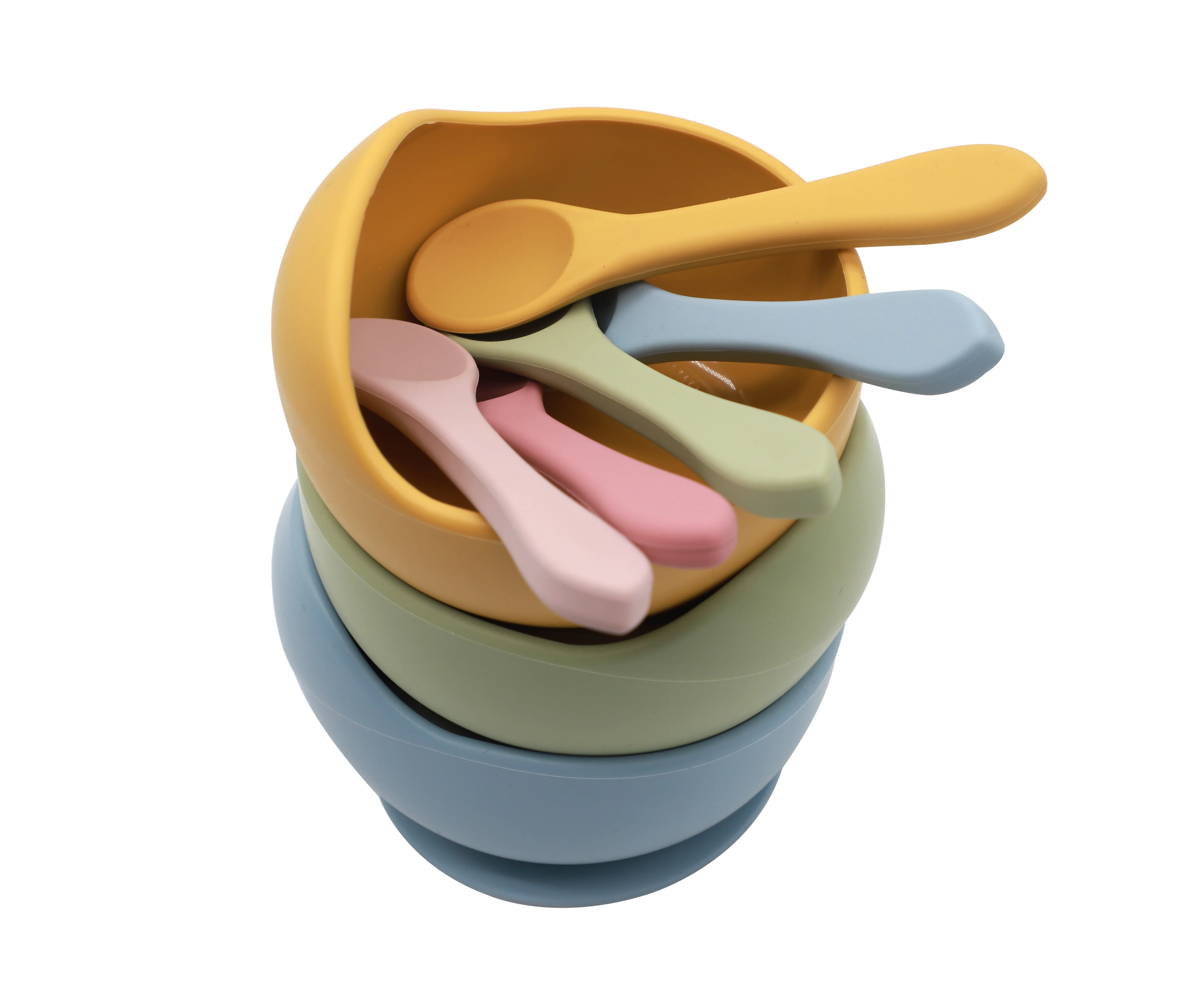 

Food Grade Heat Resistant Non-Toxic Suction Logo Customize Silicone Baby Feeding Bowl and Spoon