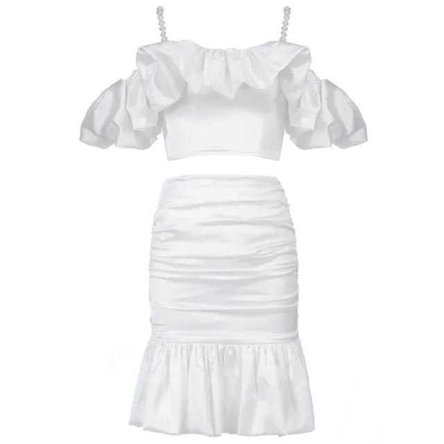 

High quality white suspender skirt dress women's casual top dress hip wrap skirt two-piece suit for ladies