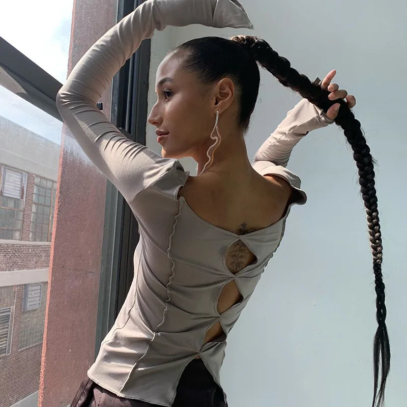 

2020 New Arrival Winter Anti-Car Side Hollow Front And Rear Sides Of Wear Long-Sleeved T-Shirt Women Tops