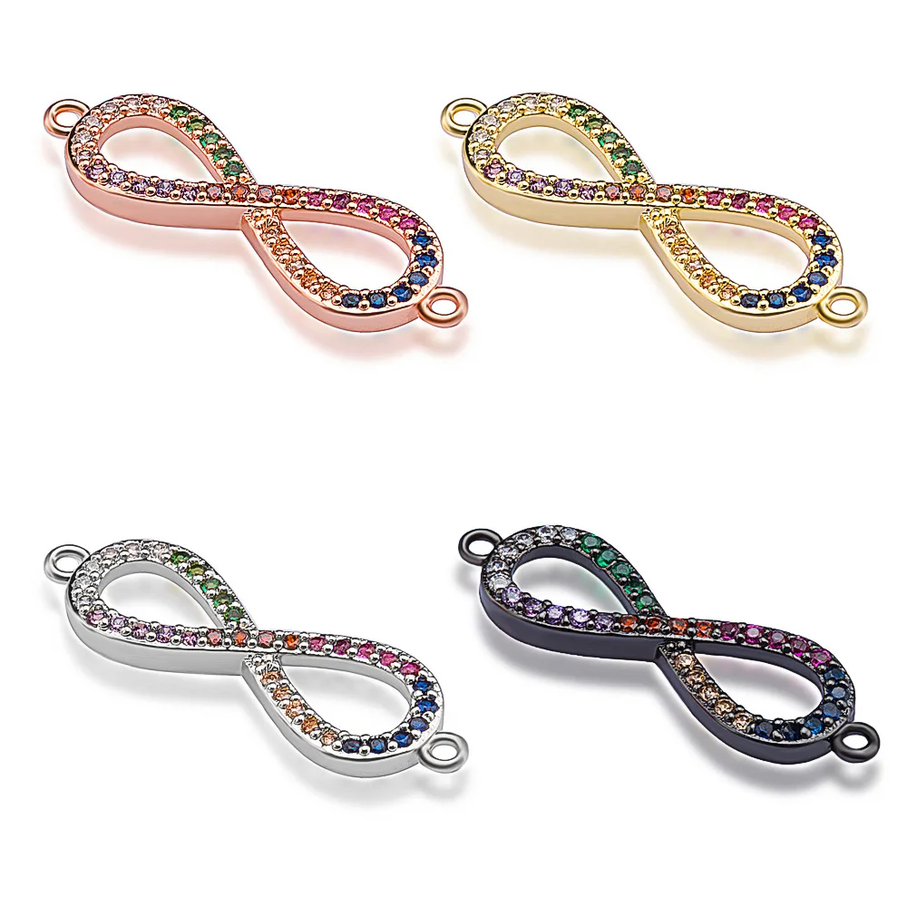 

8 Shape Exquisite Micro Pave Cz Copper Colorful Bracelet Pendant Jewelry Connector Accessories Diy Bracelet Making
