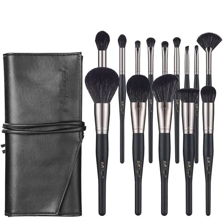 

Banfi 14pcs high quality black vegan cosmetic brush beauty tools makeup brush sets with PU bag, Black handle