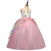 

New Year Rainbow Unicorn Cosplay Girls Dress Party Elegant Flower Lace Long Tutu Formal Ball Gown Princess Dresses 3-14 Years