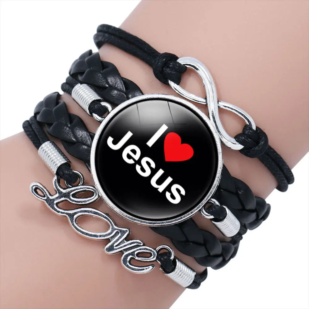 

Jesus Christian multilayer woven leather bracelet custom photo bracelet