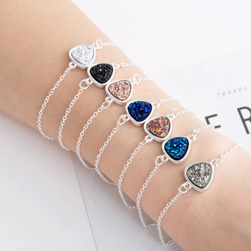 

6 Color Modern Stylish Triangular Drusy Quartz Bracelet Female Mother Gift Brand Silver Jewelry