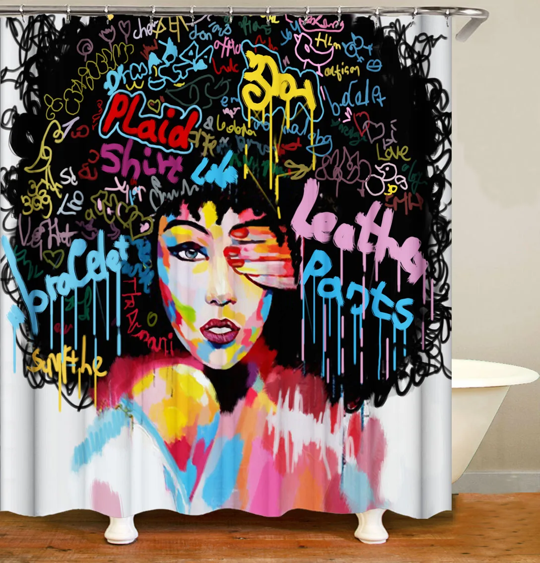 

i@home mildew resistant 3d makeup bathroom printed black girl magic shower curtain polyester, Customer's request