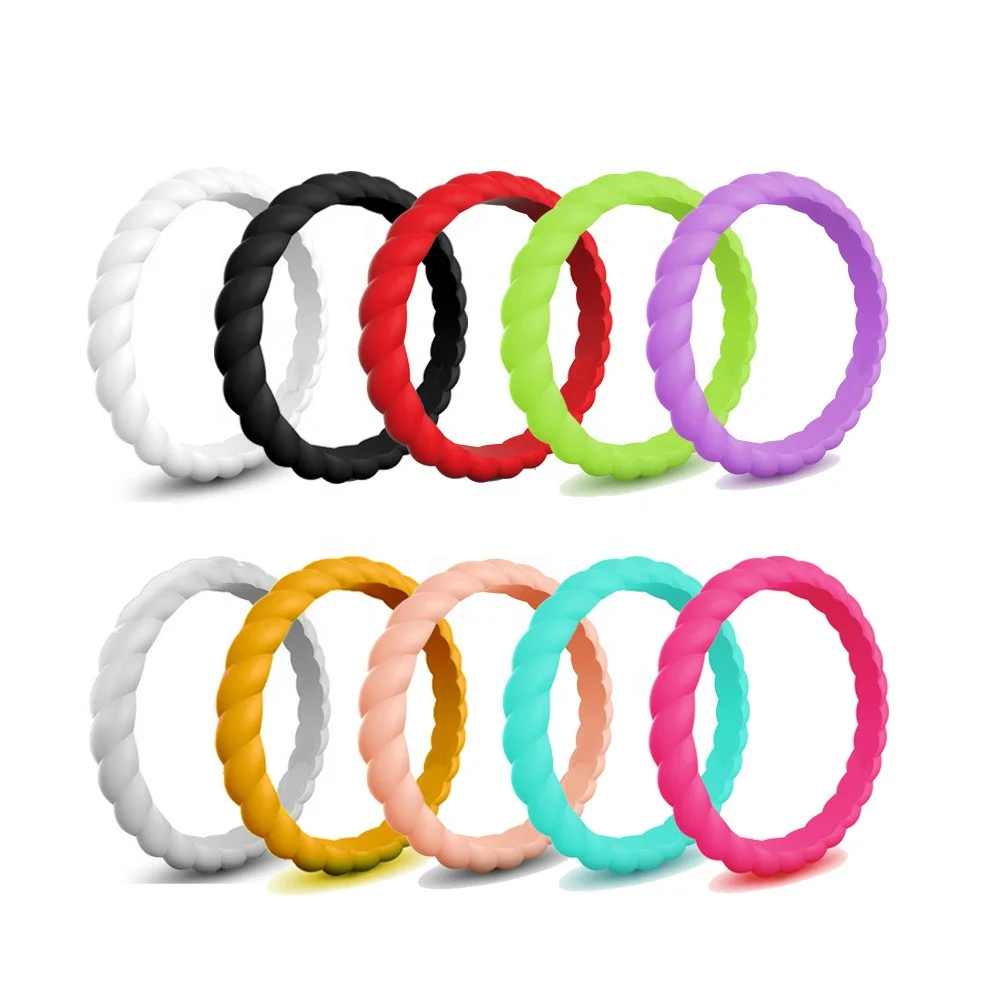 

3/7/10 PCS 3MM Braided New Fashion Womens Girls Jewelry Stackable Silicone Rubber Wedding Ring Sports Bands for Sports Outdoors