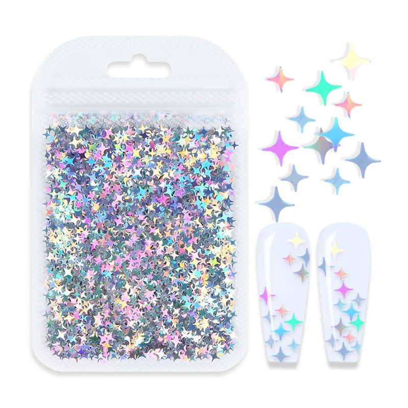 

2G 12 Colors Mixed Manicure Tips Decoration Holographic Nail Sequins Flakes Laser Silver Star Mermaid Nail Glitter