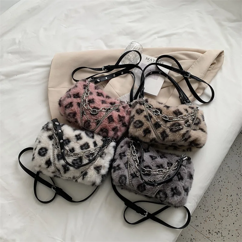 

Fashion Fur Bags 2021 Autumn And Winter New Women Handbag Messenger Bag Leopard Sling Bag Crossbody Women'S Handbags Handbag, Black brown coffee pink
