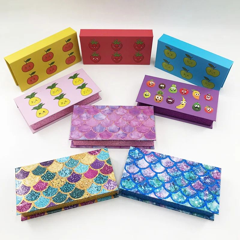 

Popular Lashes Box Magnetic Packing Box 25MM Eyelashes Box Fruit Fish scales Glitter Case