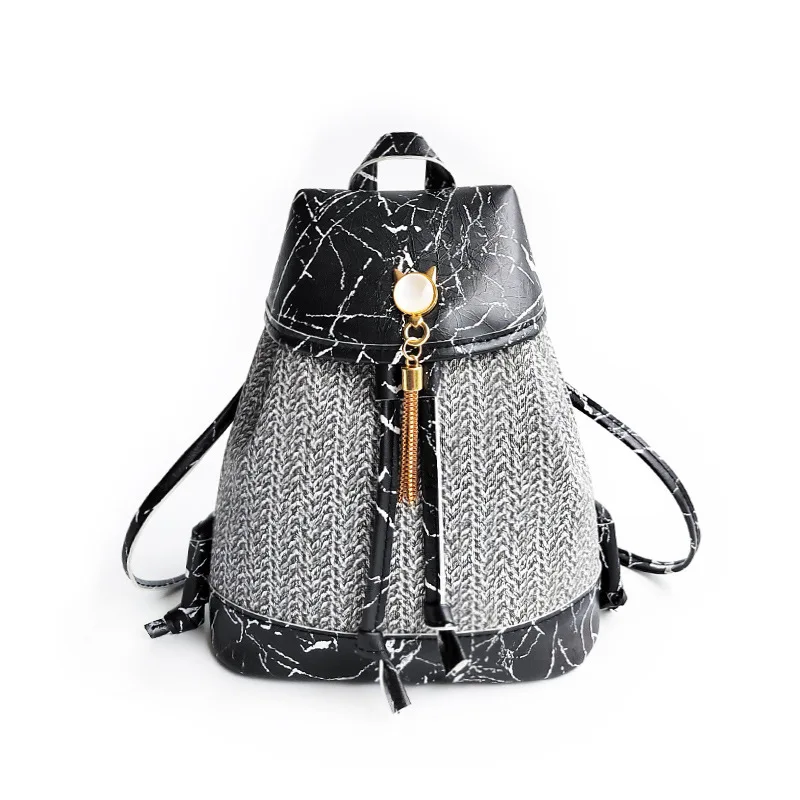 

Fashion small tassels leather Backpack Women Shoulder Bag stone color Straw weaving Bags For Teenage Girl Backpacks Travel packs
