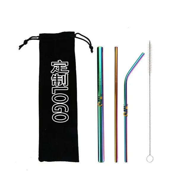 

Colorful Metal Reusable Drinking Straws eco friendly straws Bent Straight 304 Stainless Steel Straw with Clean Brush