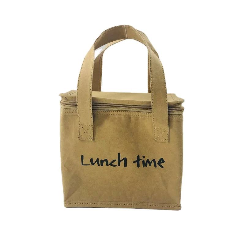 

Custom fashion square portable Tyvek kraft paper beach bag cooler lunch box bag