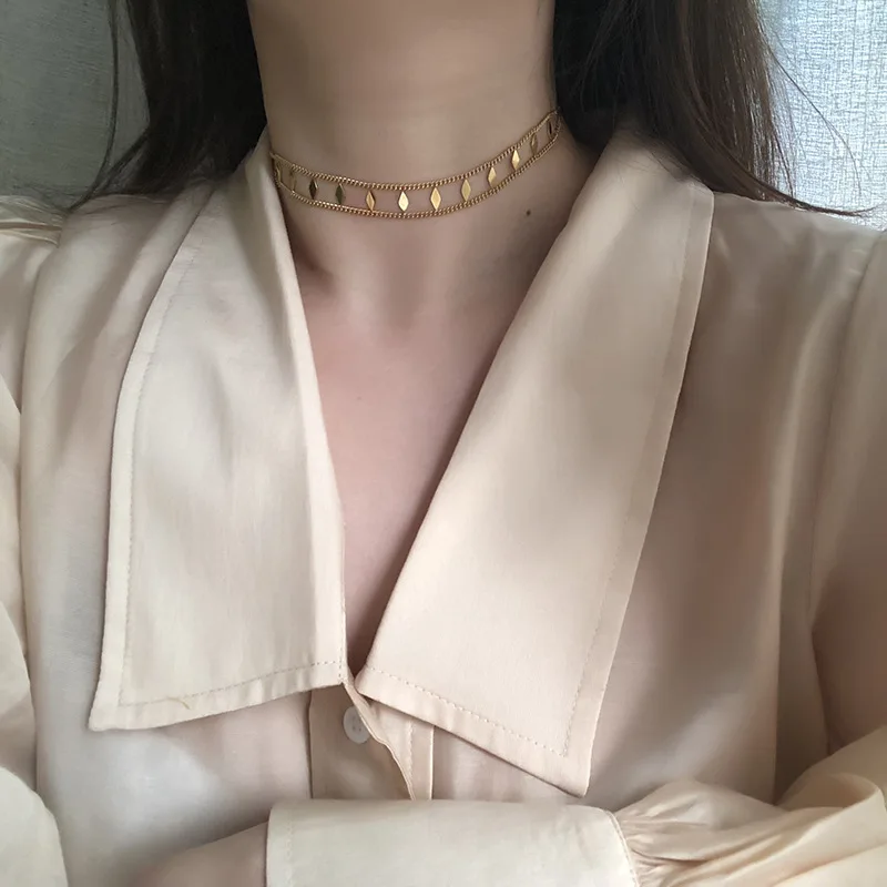 

PVD 14K Gold Plated 2 Rows CZ Choker Necklace Stainless Steel Necklace Wholesale Trendy Gold