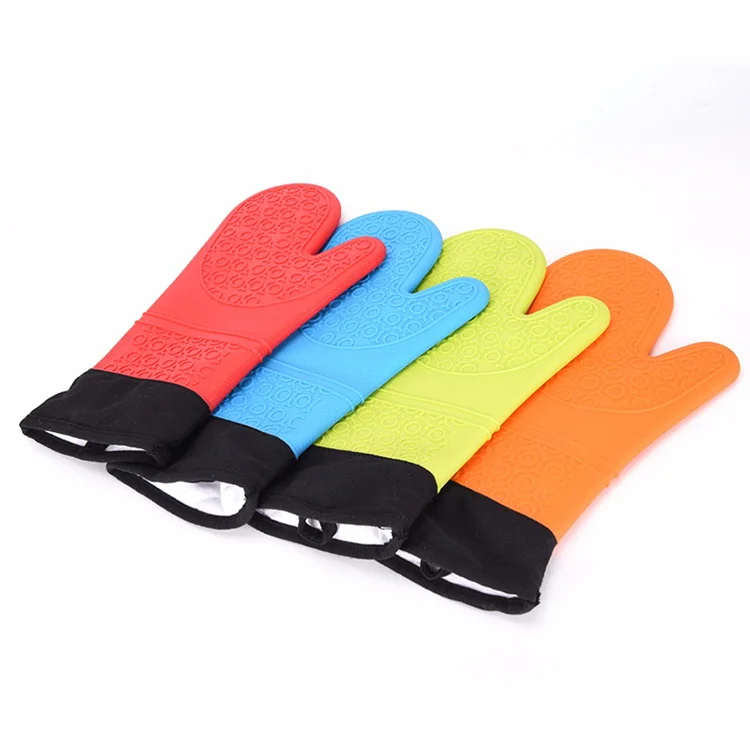 Heat Resistant Kitchen Protection Silicone Cotton BBQ Double Hand Microwave Oven Mitt Gloves