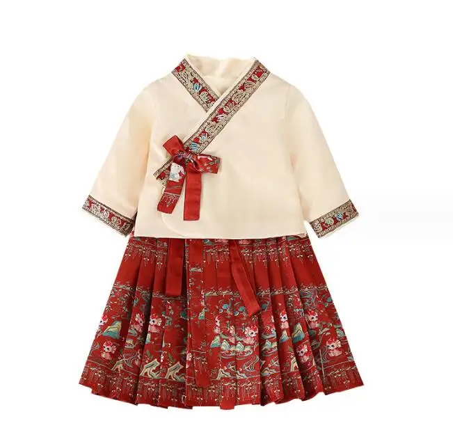 

Ecoparty Horse Face Skirt Girls Suit Chinese Style Daily Children Hanfu Ancient Dress Skirt For Baby Girl Summer Thin Tang Suit