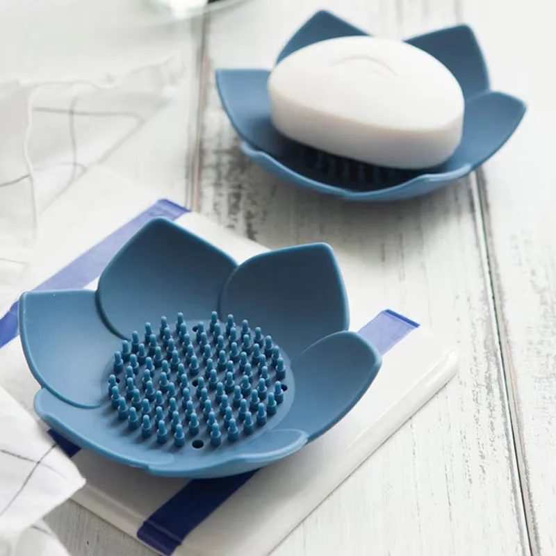 Non-Slip Soap Holder Silicone Soap Dish with Drain Lotus Shower Steamer Tray