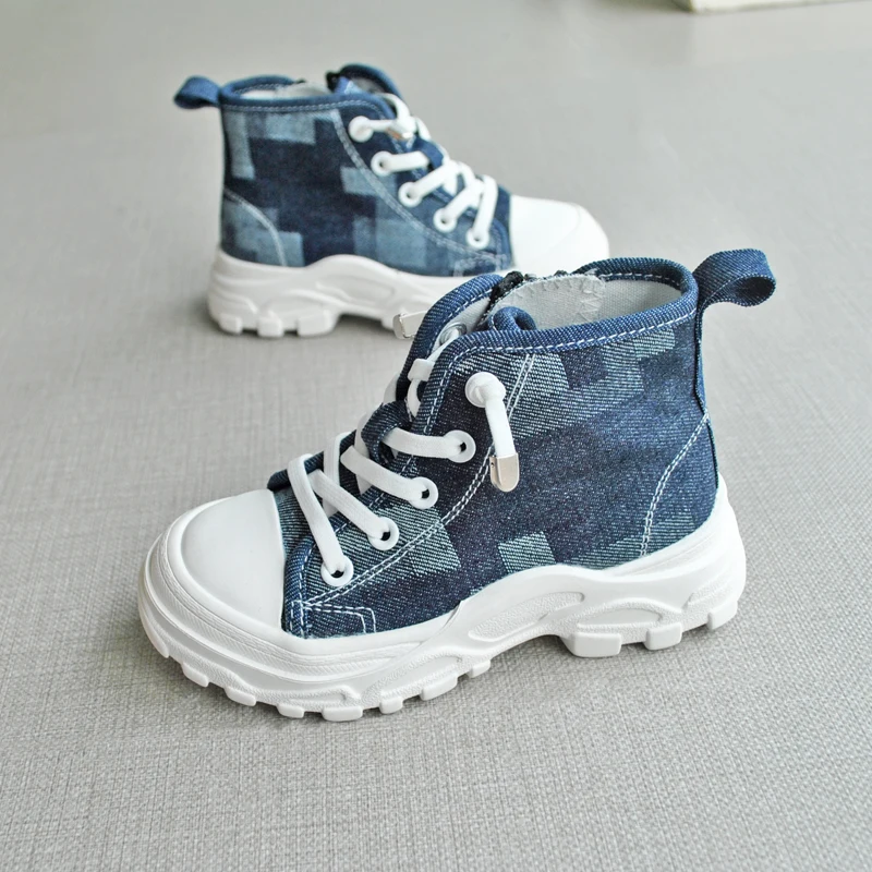 

Wholesale new trends kids ankle canvas cowboy boots denim kids designers shoes