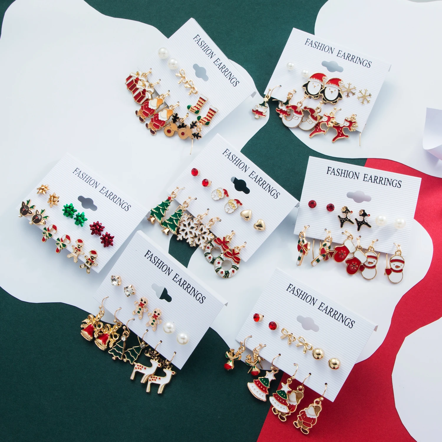 

VKME New Hot Selling Christmas Hoop Earrings Sets Snowflake Santa Elk Christmas Tree Boots Stud Earrings Women