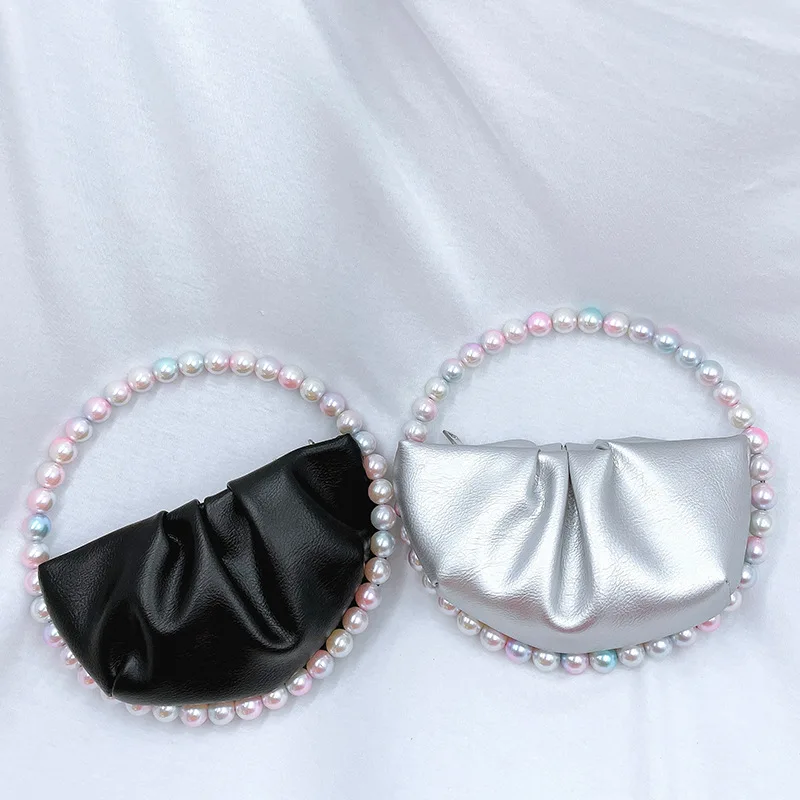 

New Design Women Pearl Frame Small Round Bag Shape Female PU Leather Handbag Evening Wedding Clutch, As picture