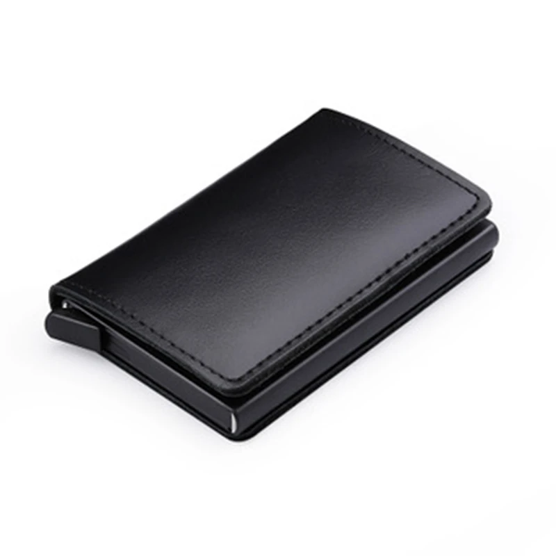 

New Hot Wallets_Leather_Men Wallets Aluminum RFID Business Credit Card Holders, Black,red,black,brown