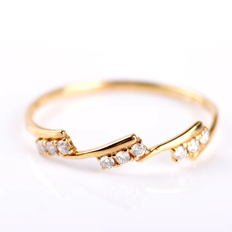 

18K Solid Gold Simple Geometric Small Diamond Engagement Wedding Ring