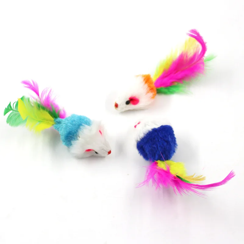 

Cat toy False Mouse Pet Cat Toys Mini Funny Playing with Colorful Feather Plush Mini Mouse Toys, Mix