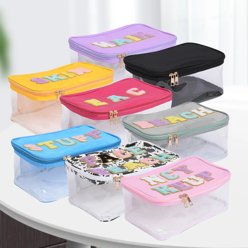 

2023 Portable Waterproof Travel Storage Bag For Women Blank Large Capacity Transparent PVC Cosmetic Bag