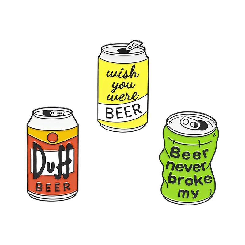

Canned Beer Enamel Pins Duff Beer Cans Text Pattern Brooches Clothes Badges Enamel Lapel Pins Jewelry Gift For Friends, Picture shows