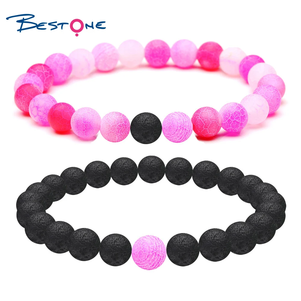 

Bestone Custom Adjustable 8mm Women's Healing Natural Agate Bead Gemstone Bead Lovers Bracelet