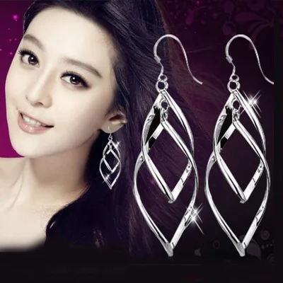 

Silver leaf Long tassel and twisted earrings body jewelry for women