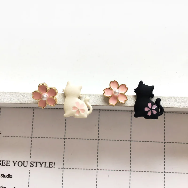 

Cute Fairy Tales Animal Rabbit Pearl Stud Earrings Sweet Girls Women Asymmetric Love Heart Daisy Cat Flower Ear Studs Jewelry