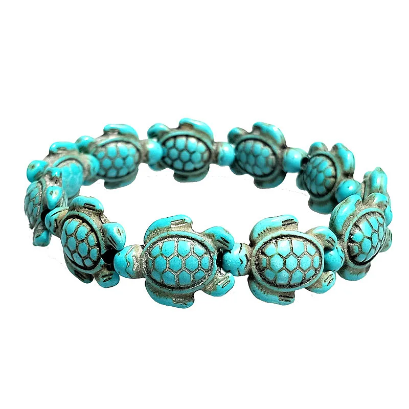 

2023 New Selling Natural Blue Turquoise Turtle Bracelet Pink Black Blue Turquoise Turtle Couple Bracelet Men and Women Bracelets